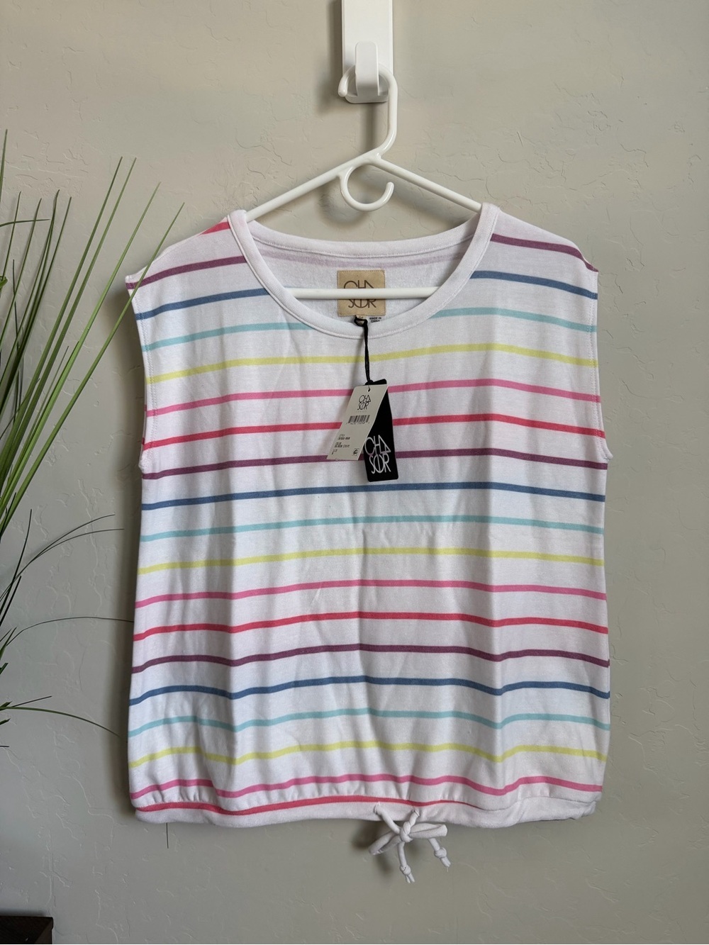 Chaser Rainbow Stripe Sleeveless Drawstring Hem Top NWT Medium